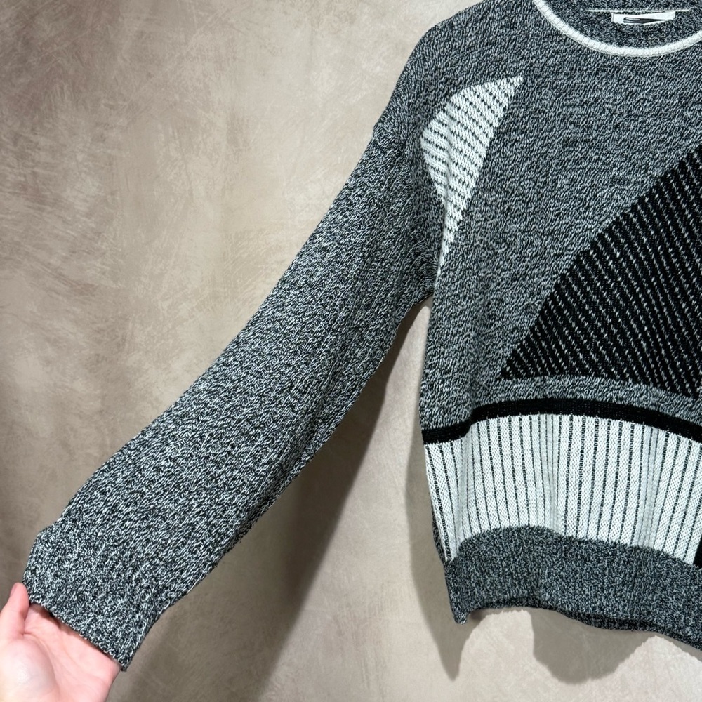 Vintage 80s Expressions Abstract Sweater Black/Grey Medium, Retro Geometric Knit - Picture 3 of 6